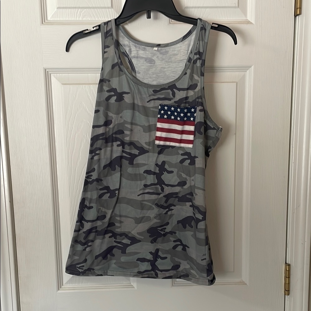 Camo Tank Top with American Flag Pocket